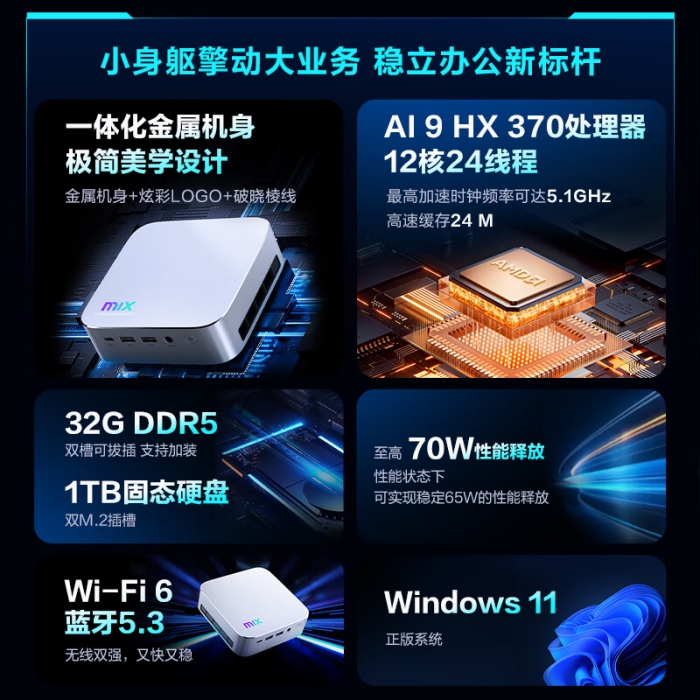 美品　一度使用 雷神MIX办公迷你主机AI 9 HX 370 32G内存1TB固态游戏迷你主机_迷你主机